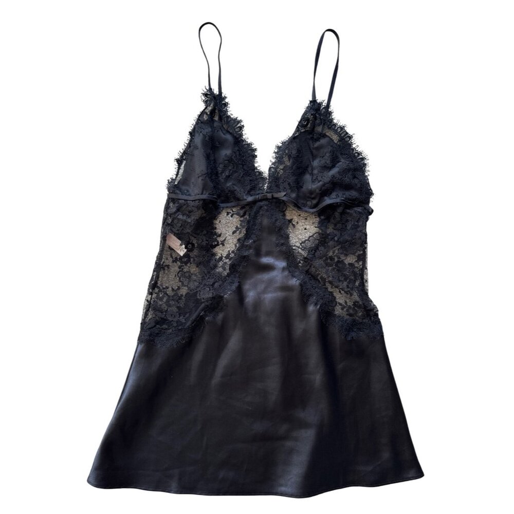 Victorias Secret Very Sexy Black Lace & Satin Chemise size S